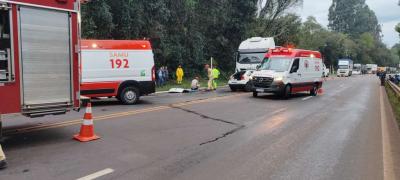 Acidente deixa condutor gravemente ferido na BR 277 em Laranjeiras do Sul.